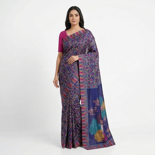 Printed Matka Silk Saree with Blouse