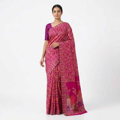 Rani Pink Printed Matka Silk Saree with Blouse