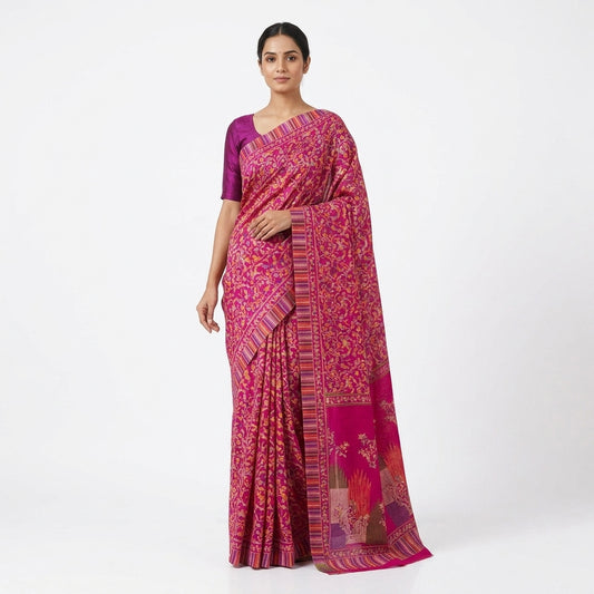 Rani Pink Printed Matka Silk Saree with Blouse